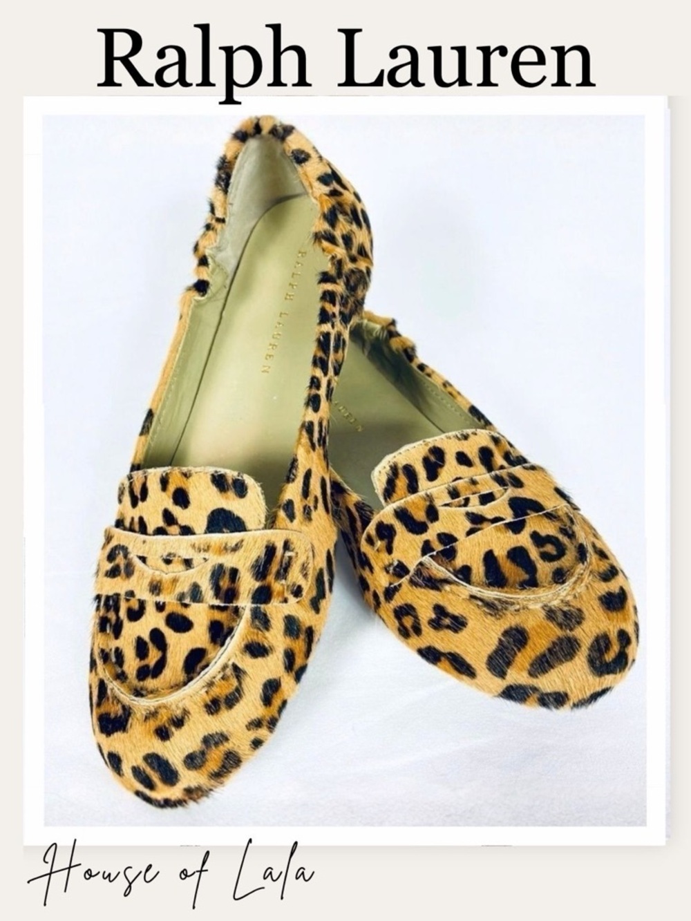 Ralph Lauren Pony Hair Leopard Print Driving Flats, Loafers. Flat Dress Shoes.